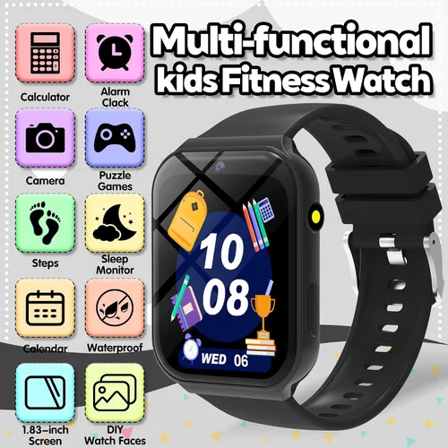 Vista 2 de Reloj inteligente para niños, reloj para niños con 18 juegos de rompecabezas, pantalla táctil HD de 1.83 pulgadas, rastreador de fitness, podómetro