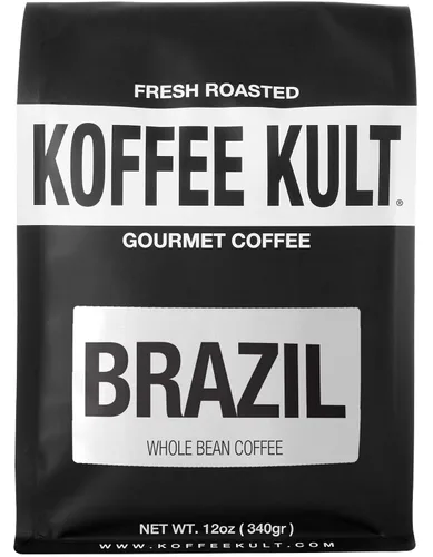 Vista 2 de Koffee Kult Café Brasil tostado medio, 100% café brasileño de origen único, tostado artesanal fresco (grano entero, bolsa de 12 onzas)