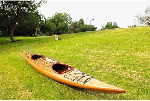 Vista 2 de Old Modern Handicrafts Kayak de madera en tándem de 19 pies para 2 personas, kayak real hecho a mano en más de 500 horas, 229 pulgadas de largo x 27