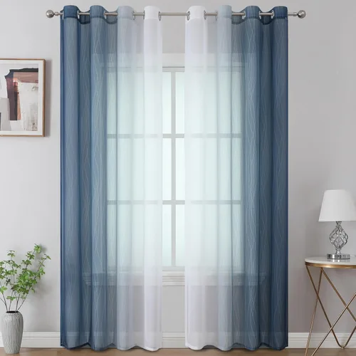 Vista 13 de Cortinas transparentes de color azul marino y negro para sala de estar, 52
