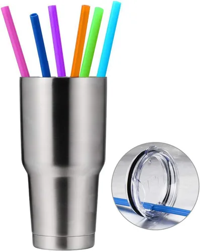 Vista 3 de Pajitas rectas de silicona reutilizables extra largas de 12 pulgadas para vaso extra alto de 40 onzas, botella licuadora de 32 onzas Nutribullet