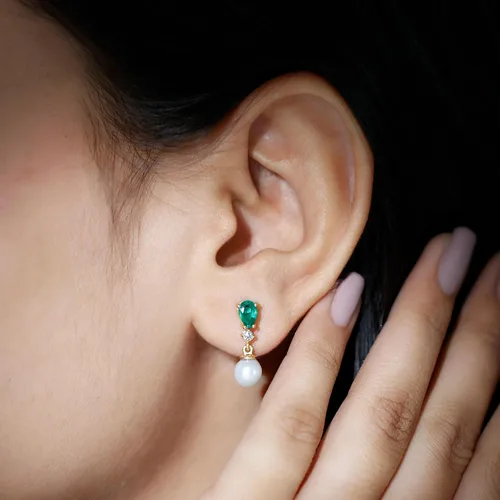 Vista 4 de Aretes colgantes de perlas seleccionadas a mano, joyería de boda nupcial para ella