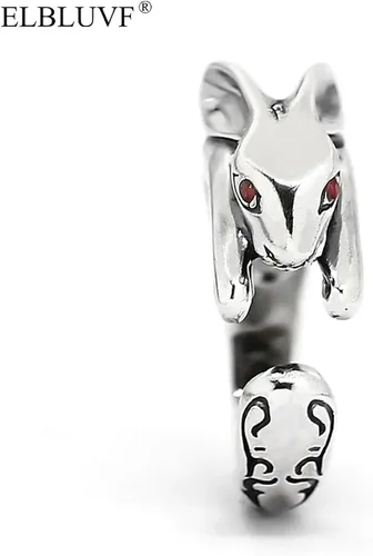 Vista 5 de ELBLUVF 925 Sterling Silver Bunny Rabbit Animal Adjustable Ring Jewelry for Women