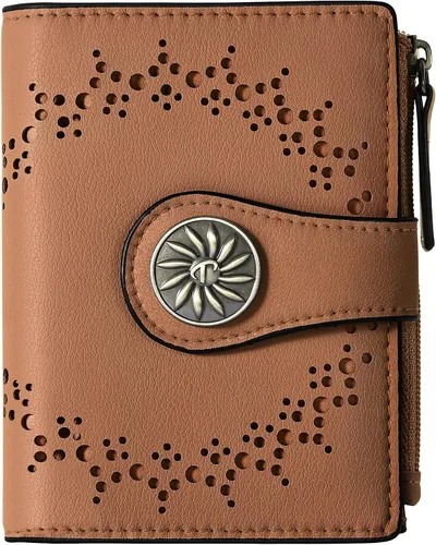 Vista 30 de Tipmile - Cartera pequeña para mujer, cartera de cuero con bloqueo RFID, plegable con bolsillo para monedas y con cremallera, Beige, Casual