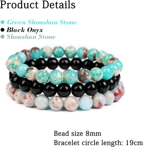 Vista 5 de Risyfjew 3 pulseras de cristal curativo para mujer de 0.315 in de piedra natural con cuentas elásticas de amatista, regalos de joyería
