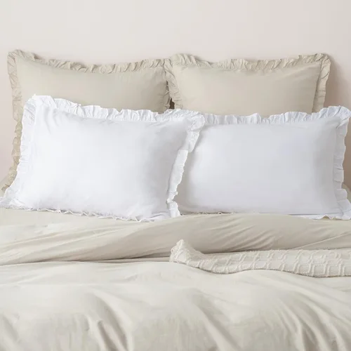 Vista 14 de PHF Fundas de almohada 100% algodón lavado con volantes, tamaño estándar, paquete de 2 fundas de almohada de 20 x 26 pulgadas, sin relleno, fundas