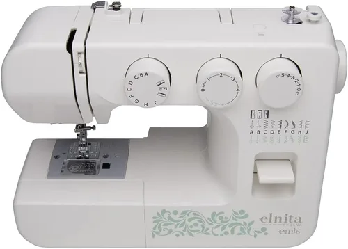 Vista 3 de Elnita EM16 - Máquina de coser mecánica con 16 puntadas, enhebrador de agujas integrado y brazo libre convertible; ligera y portátil para todas