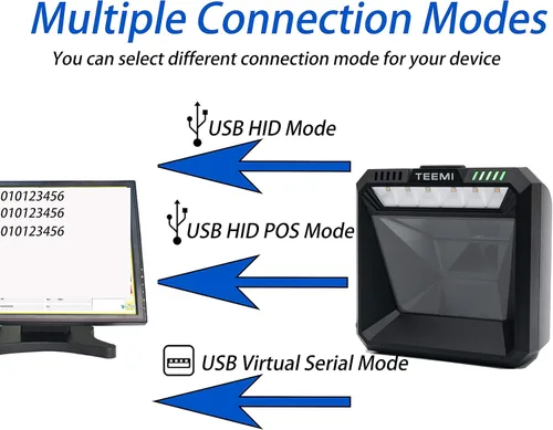 Vista 5 de [Usado] TEEMI TMSL-74 Escáner de código de barras manos libres, obturador global de 1 MP, USB con cable Sensor CMOS 2D, diseño de escritorio