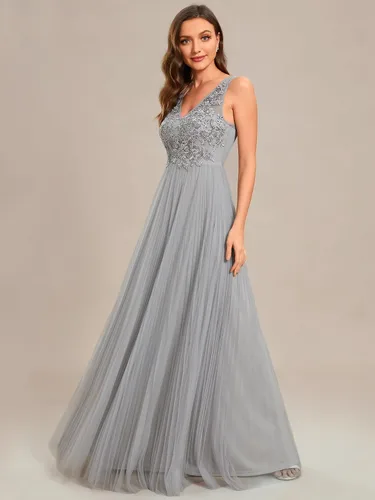 Vista 3 de Ever-Pretty Vestido de noche elegante con apliques de cuello en V para mujer 01983