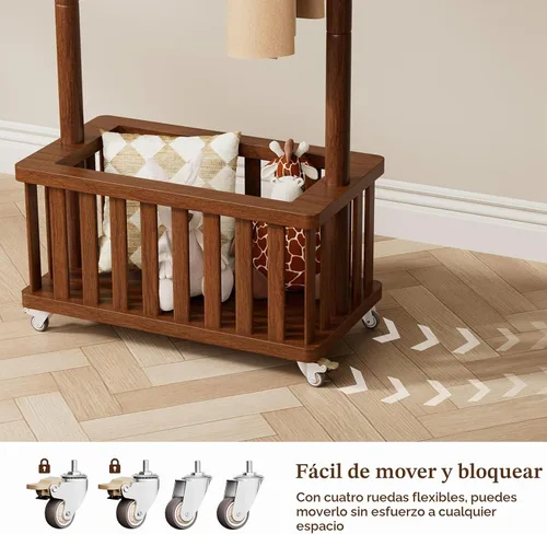 Vista 5 de Taitiy Perchero de madera maciza, perchero de ropa, perchero de pie sin necesidad de montaje con cesta de almacenamiento y 5 ganchos, árbol