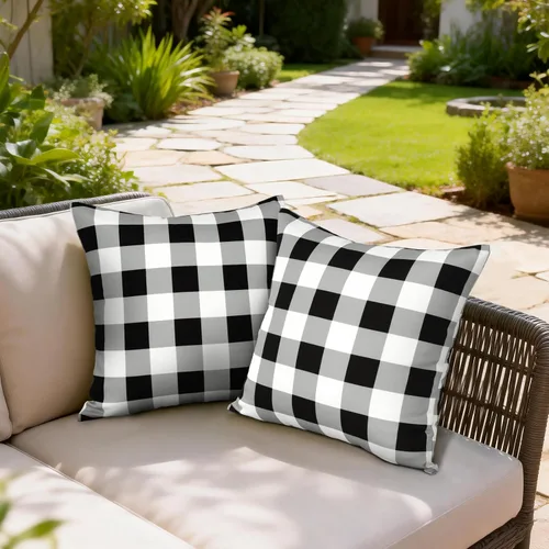 Vista 5 de Poise3EHome Juego de 2 fundas de almohada para exteriores de 16 x 16 pulgadas, a cuadros blancos y negros, a prueba de salpicaduras, para primavera
