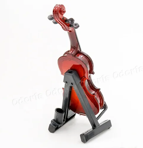 Vista 3 de Odoria 1:12 Violín con soporte de arco y caja de madera, instrumento musical casa de muñecas miniatura