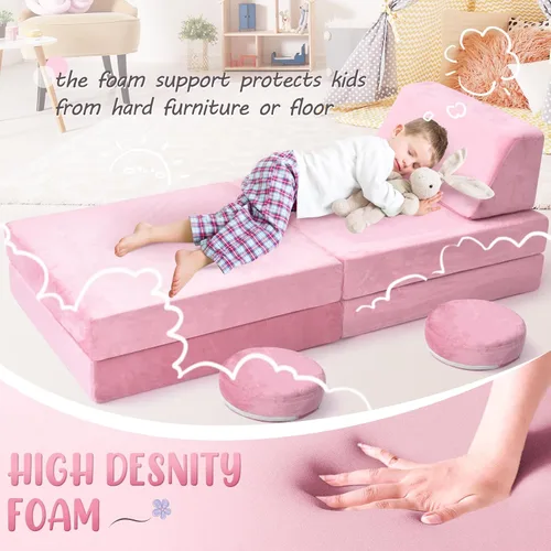 Vista 5 de Sofá de juegos para niños, sofá de 10 piezas para sala de juegos y dormitorio, modular para jugar, crear, dormir (rosa)