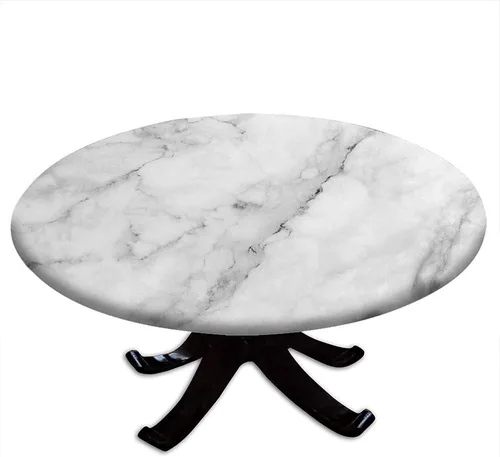 Vista 18 de Mantel redondo ajustable de mármol, diseño regular de piedra nostálgica, borde elástico, impermeable y lavable, apto para mesa de 24 pulgadas