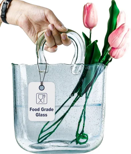 Vista 9 de Jarrones de bolsa para flores (hechos a mano) Jarrón de bolsa de vidrio - 25.4 cm - Azul para centros de mesa y tazón de peces - Jarrón de mano