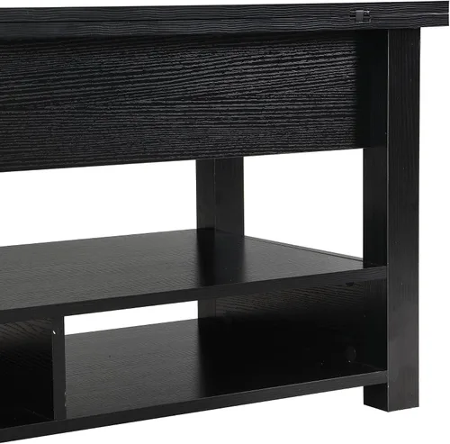 Vista 7 de Mesa auxiliar elevable, mesa auxiliar multifuncional con estantes abiertos, mesa de comedor moderna para sala de estar, oficina en casa (negro #004)