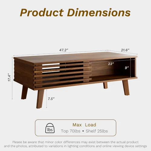 Vista 8 de Furniway Mesa de Centro Moderna de Mediados del Siglo, Mesa de Centro de Madera con Almacenamiento, Mesa de Estilo Rústico para Sala de Estar