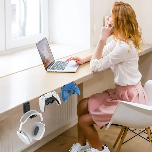 Vista 6 de OIVO Soporte de pared para controlador y auriculares, soporte plegable para auriculares, soporte para controlador de juegos, organizador