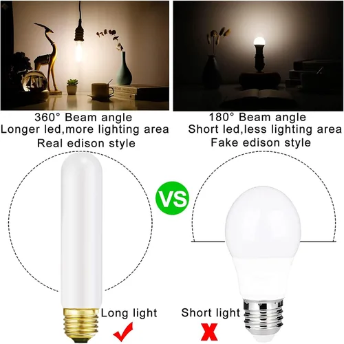 Vista 4 de Leools Bombilla LED esmerilada T10, bombilla LED tubular regulable E26, 8 W igual a 60 W, 3000 K, blanco suave, CRI90+, 600 lm, base E26