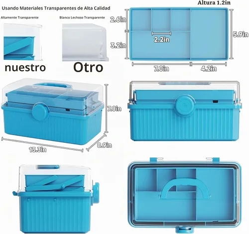 Vista 2 de Caja de plástico de 3 capas para manualidades y caja de herramientas para manualidades, caja de almacenamiento de plástico multiusos con asa