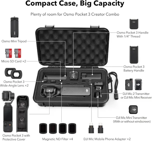 Vista 2 de SYMIK - Funda rígida para DJI Osmo Pocket 4 / Pocket 3 / Xtra Muse Waterproof Shockproof Hard Case, Portable Travel Storage Case with Wrist Strap