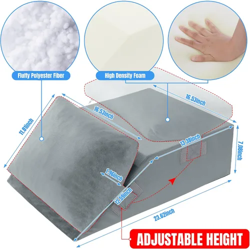 Vista 4 de HOMBYS Almohada ajustable que eleva las piernas, almohadas de elevación de piernas de espuma de alta densidad para después de la cirugía, almohada