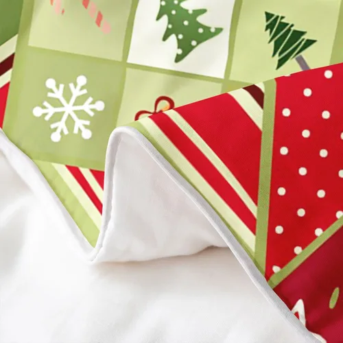 Vista 5 de Funda de edredón de árbol de Navidad 100% algodón natural, juego de ropa de cama de copos de nieve de Navidad para niños y niñas, funda de edredón