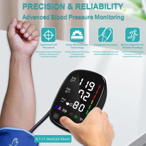 Vista 5 de Monitor de Presión Arterial Bluetooth Automático para Uso Doméstico - con Brazalete Ajustable para Brazo Superior Grande (8.7"-17.3"), Seguimiento