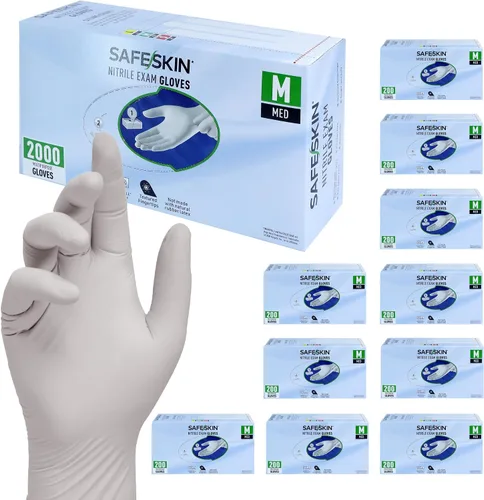 Vista 9 de SAFESKIN Nitrile Exam Gloves Disposable - 3.5 Mil, Gray, Powder Free Gloves for Medical, Dental, Cleaning, Cooking