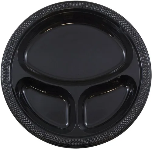 Vista 12 de Platos para fiesta de plástico redondos y cuadrados colorido de 7, 8, y 9 pulgadas, 10/20 platos por paquete, Negro