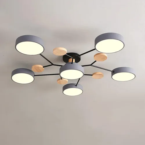 Vista 2 de Lámpara de techo LED regulable, 6 luces de techo modernas de 32 pulgadas, lámpara de techo de madera de 48 W para sala de estar, dormitorio, cocina