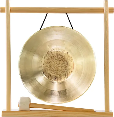 Vista 14 de 8" to 10" Gongs on My Little Pagoda Gong Stand Includes Stand, Mallet, & Your Choice of Gong/Perfect Desktop Gong/Sound Healing & Meditation/Bronze
