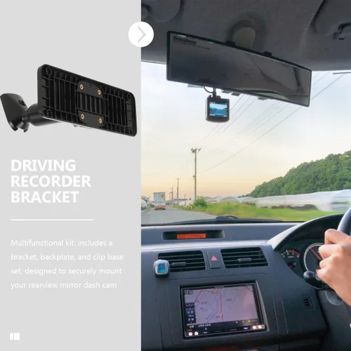 Vista 3 de ULTECHNOVO Kit de montaje de espejo retrovisor para cámara de tablero universal con panel de placa trasera y base de clip, soporte de DVR de coche