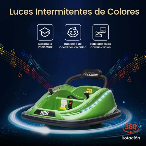 Vista 5 de Coche de parachoques eléctrico para niños de 12 V, con control remoto para padres Verde