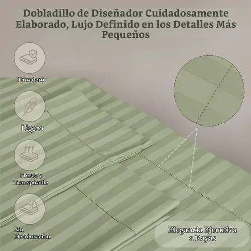 Vista 4 de Threadmill Juego de sábanas de algodón de lujo de 500 hilos tamaño King de 4 piezas, sábanas de algodón de lujo, suaves y sedosas con bolsillo Rayas