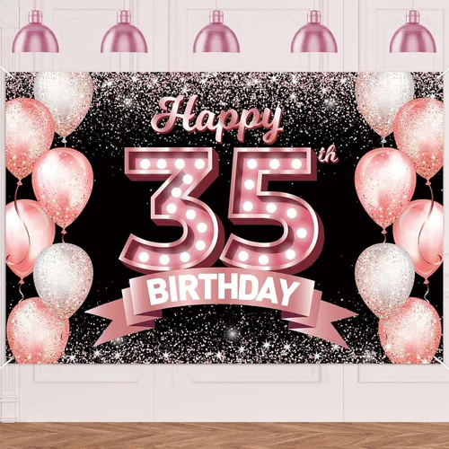 Vista 304 de Cartel de feliz cumpleaños décimo oro rosa, telón de fondo, saludos a 10 años, globos de confeti, decoración temática para niñas de 10 años