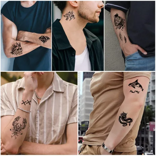 Vista 2 de Cerlaza 112 hojas de tatuajes temporales para hombres adultos, tatuajes falsos para cuello, brazo, dedo, tatuajes temporales, tigre, lobo, león