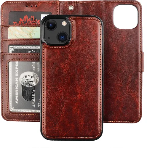Vista 23 de Bocasal Funda tipo cartera desmontable para iPhone 13 con bloqueo RFID, ranuras para tarjetas, soporte de piel sintética de alta calidad, soporte