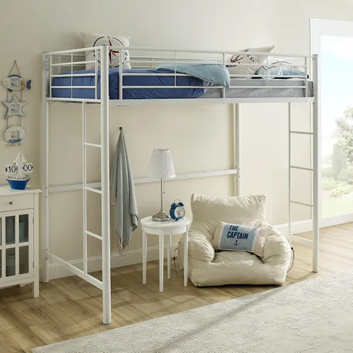 Vista 2 de Walker Edison Timothee Cama Litera Twin sobre Loft Industrial Urbana de Metal, Tamaño Twin, Blanco