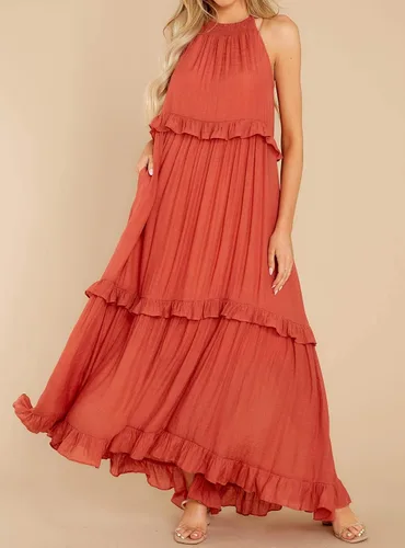 Vista 4 de R.Vivimos Vestido de verano para mujer, de algodón, sin mangas, con volantes, casual, bohemio, fluido