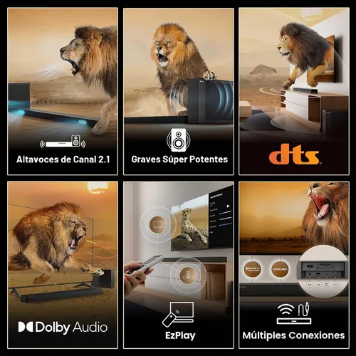 Vista 3 de Hisense Barra de sonido HS2100 de 2.1 canales con subwoofer inalámbrico, Dolby Audio, DTS Virtual:X, HDMI ARC, Bluetooth 5.3, control remoto, 6