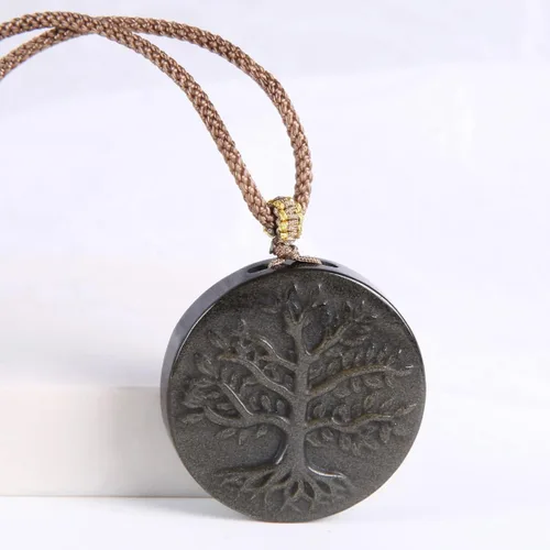 Vista 5 de Guptue Collar de árbol de la vida de piedra negra de obsidiana, dorado, obsidiana plateada, piedra natural para hombres y mujeres amantes