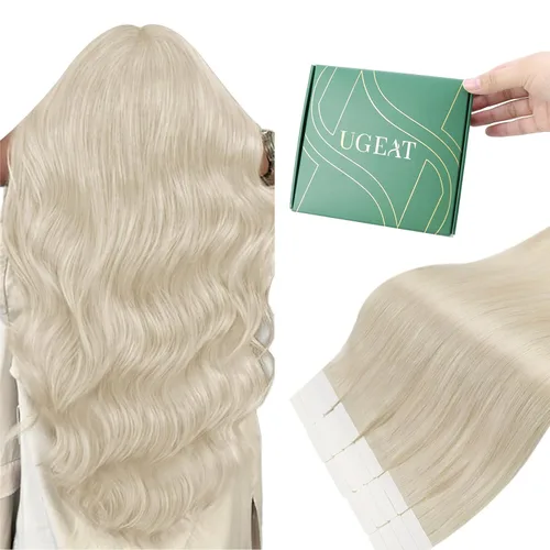 Vista 10 de Ugeat Extensiones de cabello humano con cinta invisible, extensiones de cabello negro con cinta, extensiones de cabello humano negro azabache