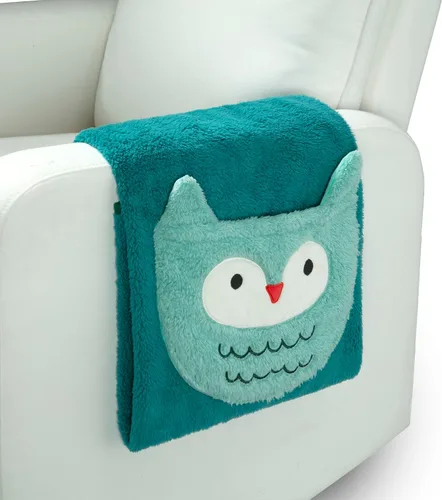 Vista 2 de Delta Children Manta Sherpa personalizada con bolsillo de almacenamiento para niños, búho verde