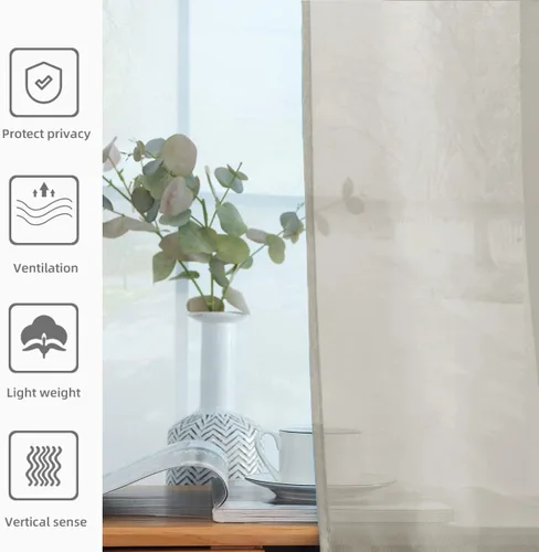 Vista 5 de youleyar Cortina de gasa transparente sólida con bolsillo para barra, 2 paneles de cortinas de gasa blancas, beige, negro, gris, marfil, 52 pulgadas