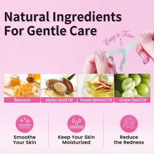 Vista 5 de Beauty7 Kit de tiras de cera para piel sensible, depilación facial para cejas, labios, 24 tiras y 4 toallitas de aceite calmantes, depilación