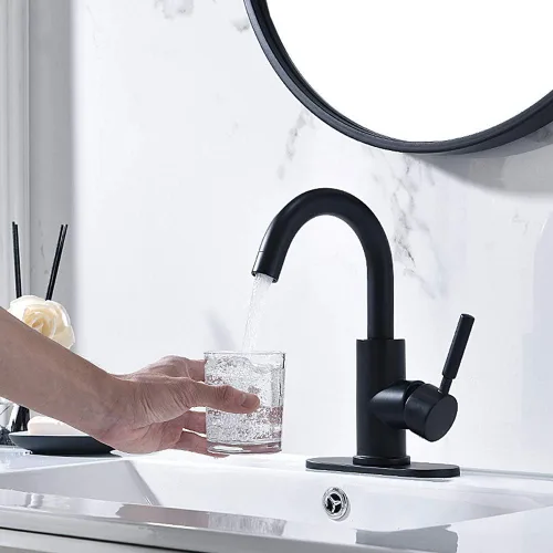 Vista 9 de Grifo de acero inoxidable de arco alto de un solo mango para fregadero de precocina/fregadero de bar/fregadero de baño por Phiestina, con placa