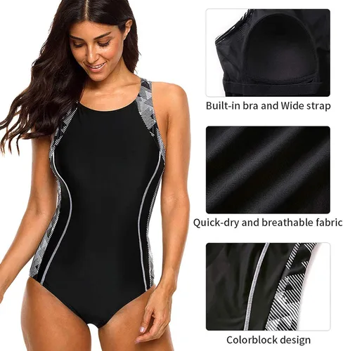 Vista 5 de CharmLeaks - Traje de baño deportivo de una pieza para mujer, con espalda cruzada