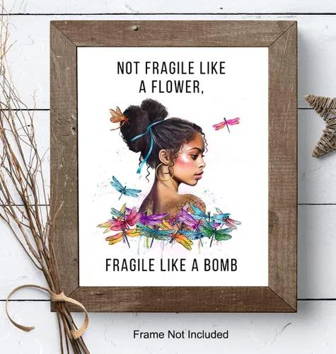 Vista 8 de African American Decor - African American Gifts for Women - Black Girl Wall Art - Not Fragile Like A Flower - Motivation Inspiration Wall Art &