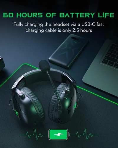 Vista 5 de Black Shark Auriculares inalámbricos para juegos con micrófono ultra claro desmontable - Bluetooth 5.2 - Con cable 0.138 in - 2.4 GHz inalámbrico 3